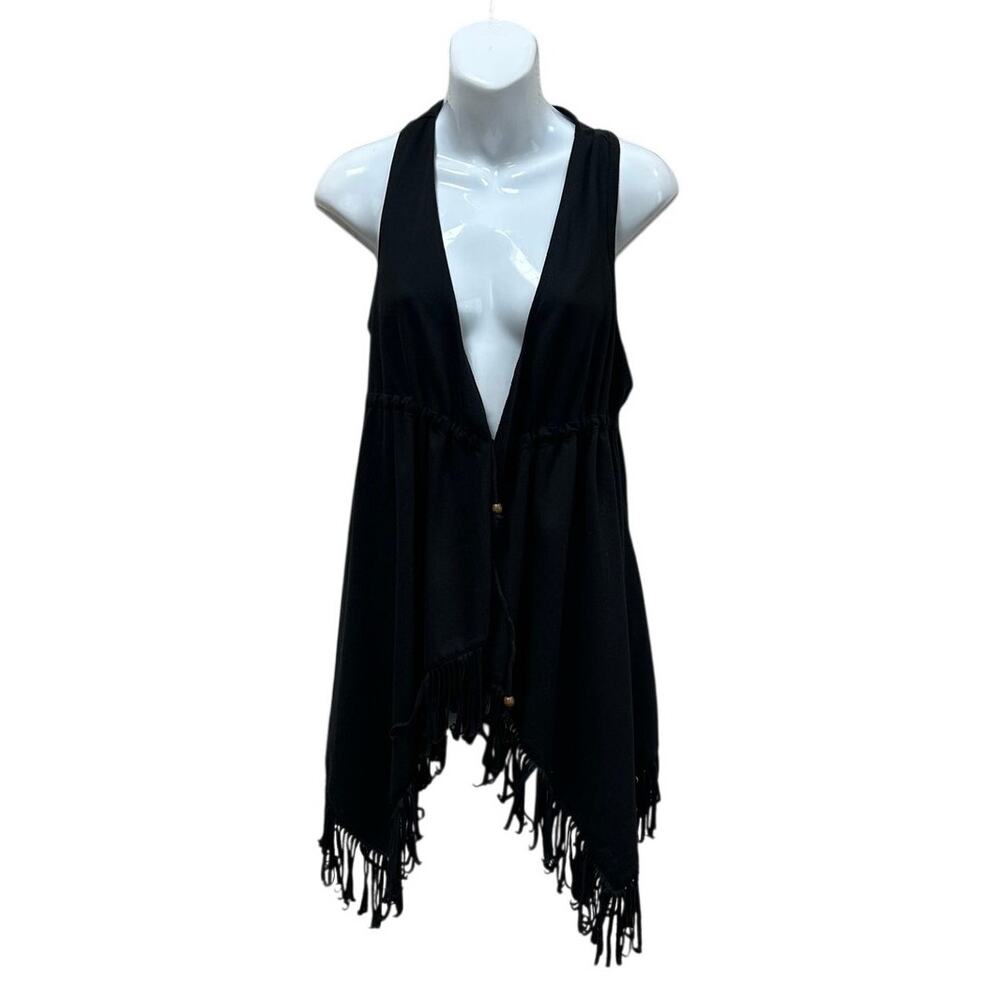 Wet Seal Y2K Festival Black Fringe Vest size M
